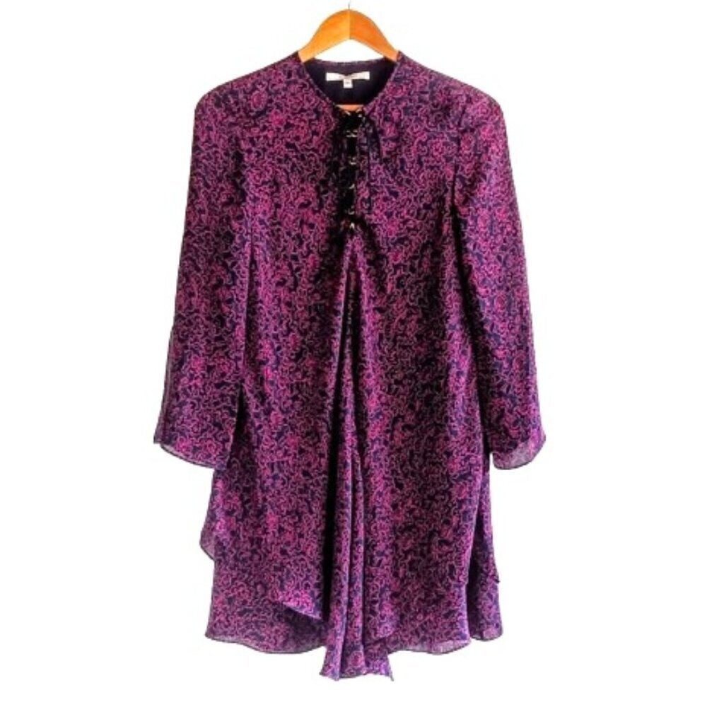 Derek Lam 10 Crosby Navy Blue Magenta Silk Swing Dress